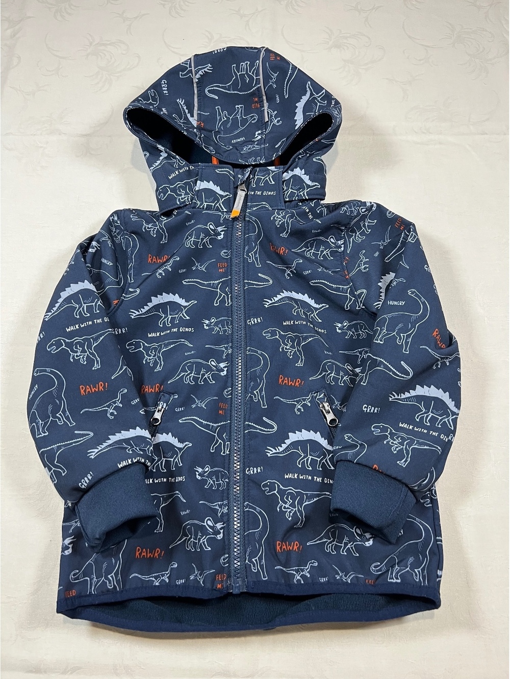 H&M Boys Blue Dinosaur Hooded Reflective Jacket Size 5/6